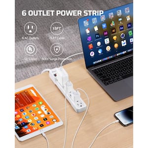 15 ft. 6-Outlet Surge Protector Power Strip, 500 Joules, White
