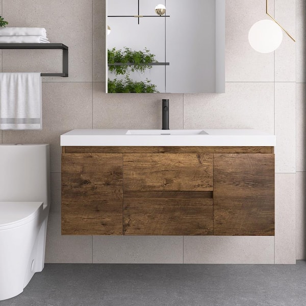 Unbranded 48 in. W x 19.5 in. D x 22.5 in. H Single Sink Bathroom Vanity Side Cabinet in Rose Wood with White Solid Surface Top