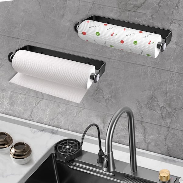 12.5 in. Wall Mount Aluminum Under Cabinet Paper Towel Holder for Kitchen or Bathroom, Black (2-Pack)
