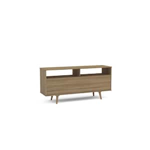 57 in. Light Brown Composite TV Stand Fits TVs Up to 60 in. with Storage Doors