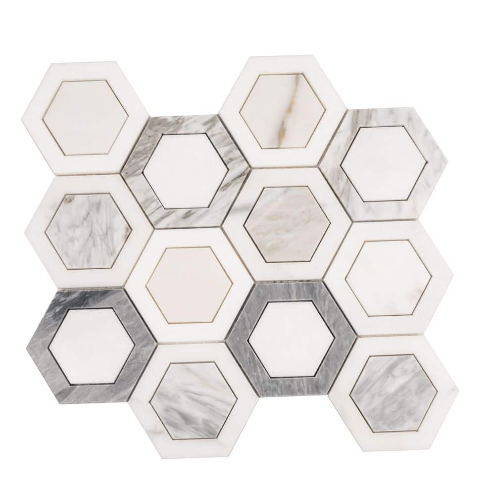 Toscana 4 x 5 in. Polished Calacatta Bluette Thassos White Hexagon Marble Mosaic Wall and Floor Tile Sample price history on PriceWatchPro