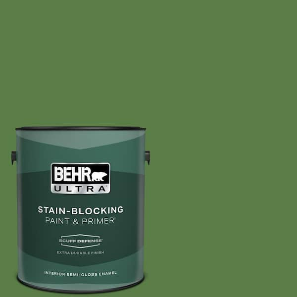 BEHR ULTRA 1 gal. #S-H-430 Mossy Green Extra Durable Semi-Gloss Enamel Interior Paint & Primer