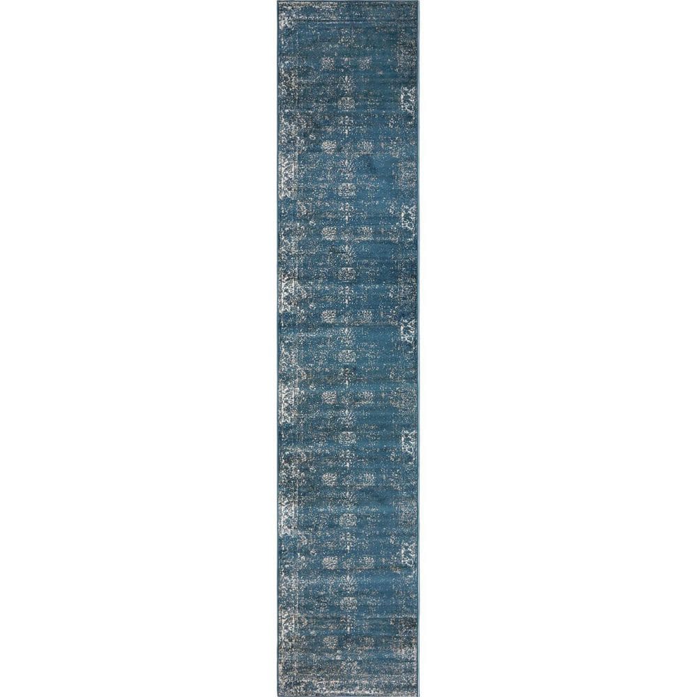 Blue Polypropylene 2 ft. x 9 ft. 10 in. Abstract Indoor Runner Rug