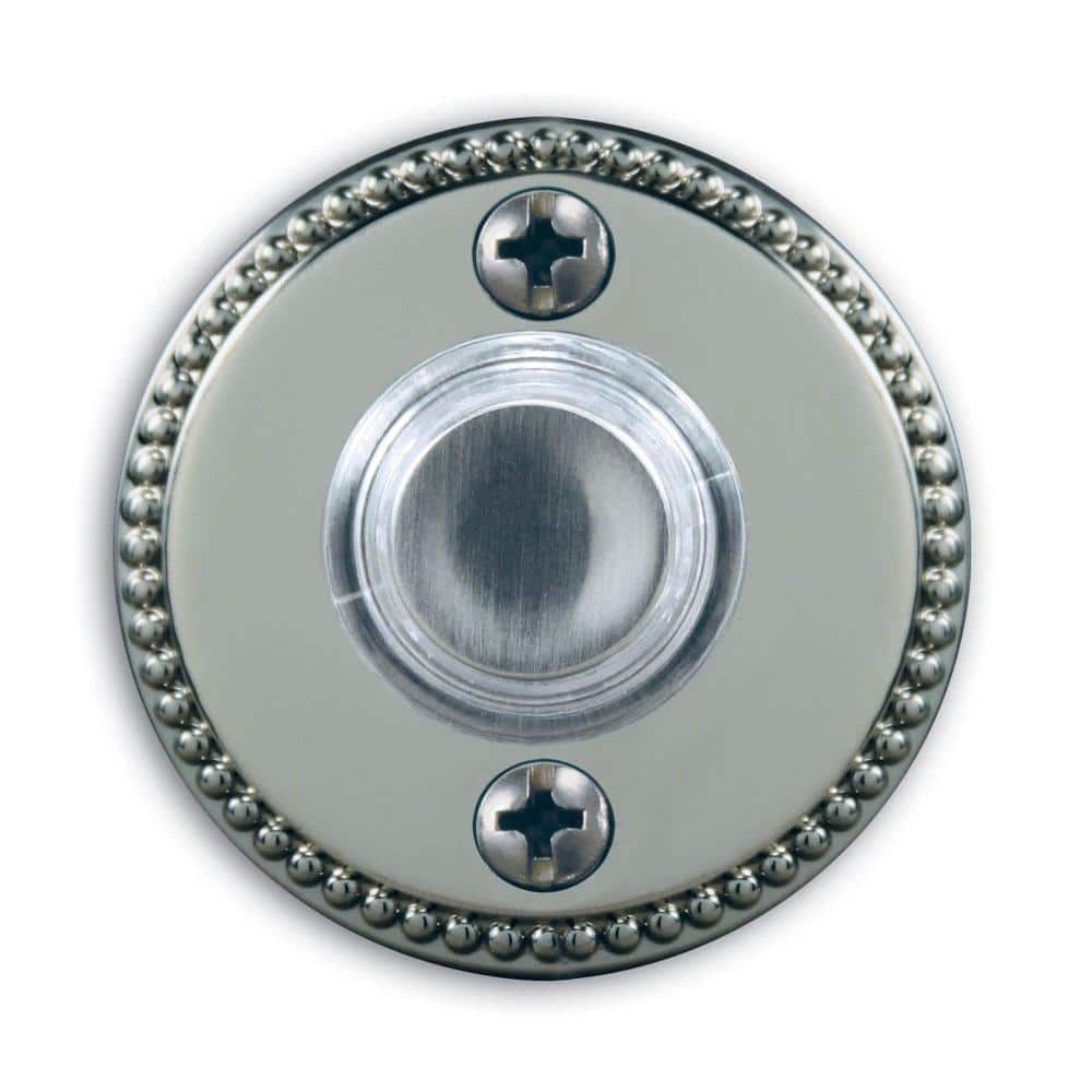 Lighted Wired Round Doorbell Push Button Silver with Pearl Center 