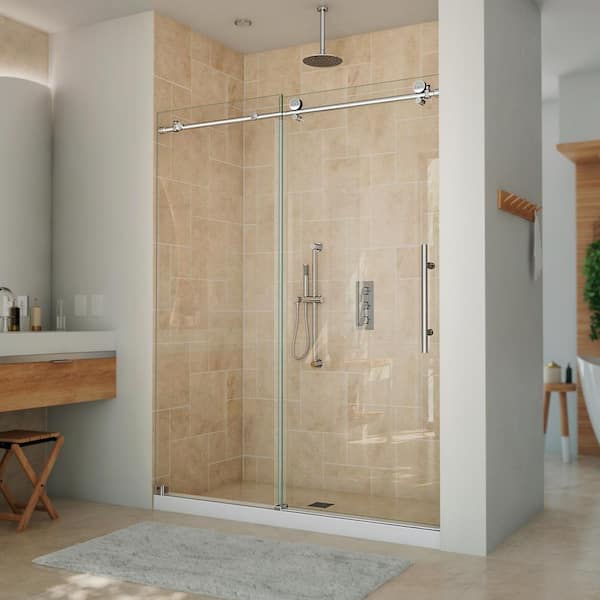 DreamLine Continuum 56-60 in. W x 76 in. H Clear Sliding Frameless Shower Door in Polished Stainless Steel