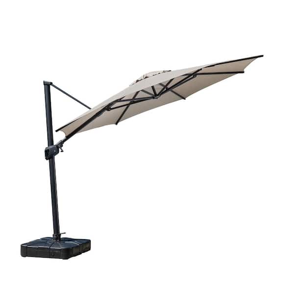 Royal Garden 11 ft. Cantilever Offset Outdoor Patio Umbrella in Cast Shale with Black Base
