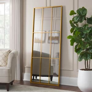 Oversized Gold Metal Frame Windowpane Classic Floor Mirror (70 in. H x 29 in. W)