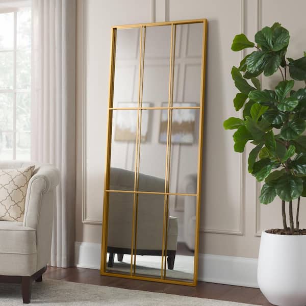 Home Decorators Collection Oversized Gold Metal Frame Windowpane Classic Floor Mirror (70 in. H x 29 in. W)