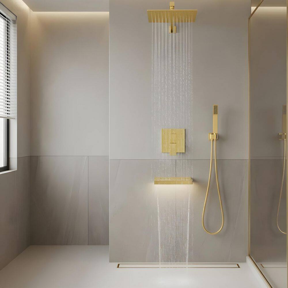 1-Spray Pattern 10 in.Rain Shower System with Square Shower Head, Handheld Sprayer and Tub Spout in Brushed Gold price history on PriceWatchPro
