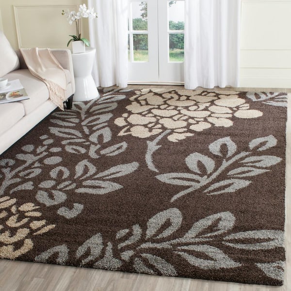 Florida Shag Dark Brown/Gray 9 ft. x 12 ft. Floral Area Rug