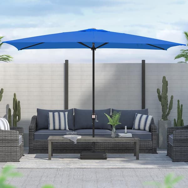 Maypex 10 x 6.5ft. Steel Crank Rectangle Market Patio Umbrella in Blue