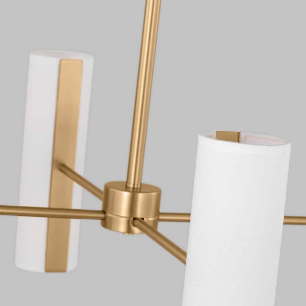 Satin Brass 8-Light Chandelier with White Linen Shades