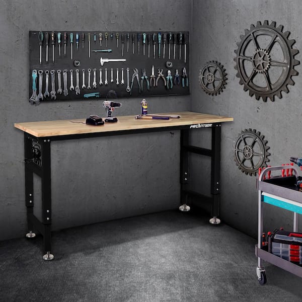 60 in. W x 22 in. D Adjustable Height Wood Top Workbench Table in Black