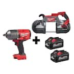 M18 FUEL 18V 1/2 in. Lithium-Ion Brushless Cordless Impact Wrench w/ Friction Ring & Bandsaw w/ Two 6.0Ah Batteries