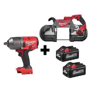 M18 FUEL 18V 1/2 in. Lithium-Ion Brushless Cordless Impact Wrench w/ Friction Ring & Bandsaw w/ Two 6.0Ah Batteries