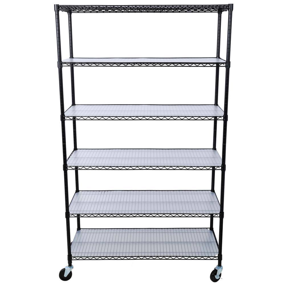Black Heavy Duty 6-Tier Adjustable Metal Storage Rack with Wheels