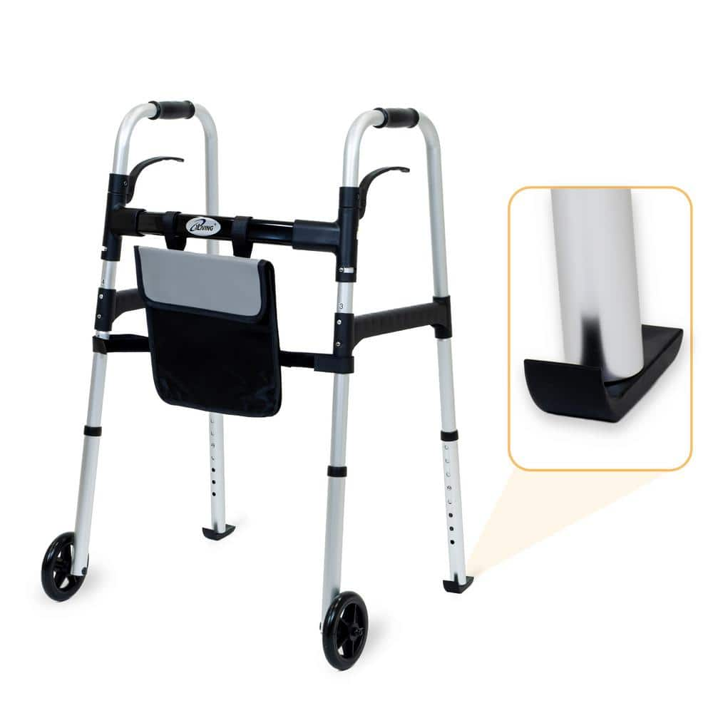 iLIVING Easy Folding Rolling Walker in Aluminum Silver with Shopping ...