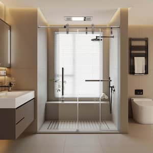 Winslow 60 in. x 76 in. Frameless Sliding Rectangle Shower Enclosure in Stainless Steel Sliding Door Glass Door