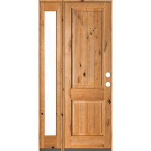 44 in. x 96 in. Rustic Knotty Alder 2 Panel Left-Hand/Inswing Clear Glass Clear Stain Wood Prehung Front Door w/Sidelite