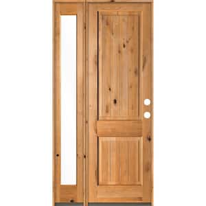 46 in. x 96 in. Rustic Knotty Alder 2 Panel Left-Hand/Inswing Clear Glass Clear Stain Wood Prehung Front Door w/Sidelite