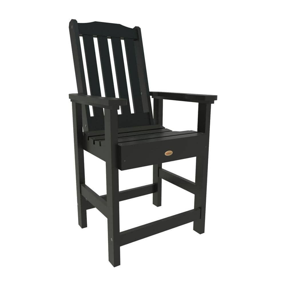 Highwood Lehigh Black Counter-Height Recycled Plastic Outdoor Dining Arm Chair -  AD-CHCL2-BKE