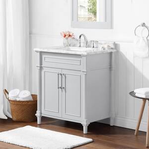 Aberdeen 30 in. W x 22 in. D x 34.5 in. H Bath Vanity in Dove Gray with White Carrara Marble Top
