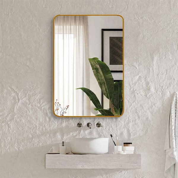 Gold 22 in W x 30 in. H Glam Rectangle Aluminium Framed Mirror Wall Mirror Wall Decor Mirror