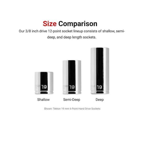 TEKTON 3/8 Inch Drive Shallow, Semi-Deep, and Deep 12-Point Socket
