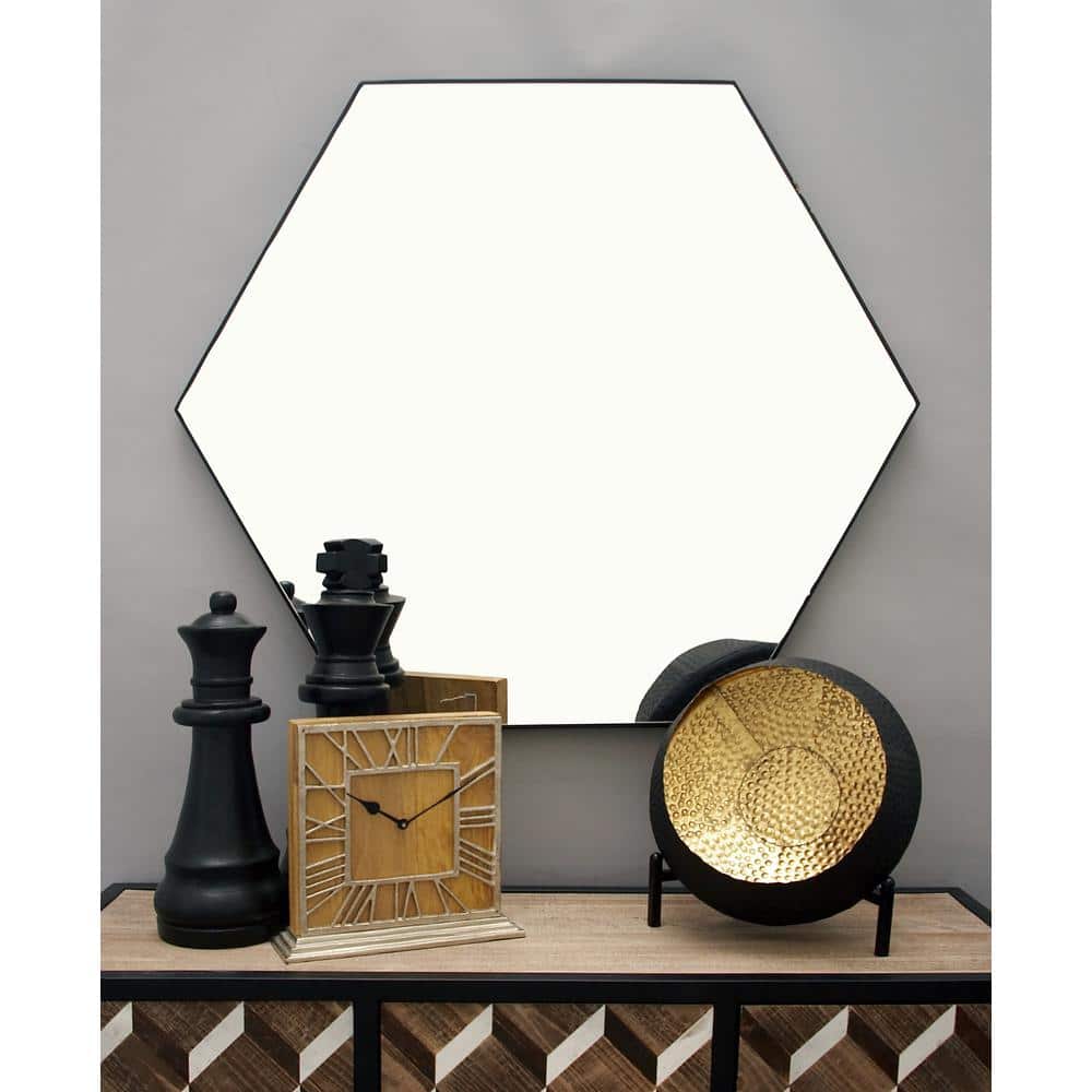 Simple Elegance 42" Round Wooden Hexagon Wall Mirror