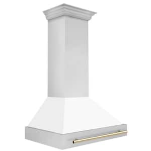 Autograph Edition 36 in. 700 CFM Ducted Vent Wall Mount Range Hood in Stainless Steel, White Matte & Polished Gold