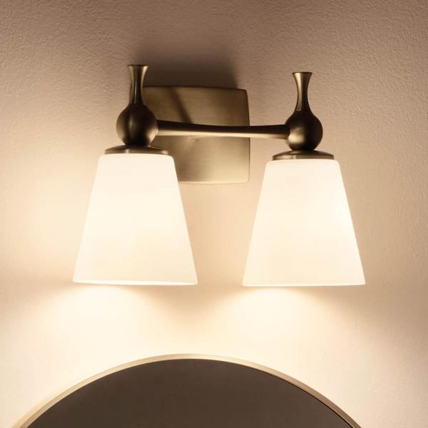 Cosabella 15 in. 2-Light Champagne Bronze Contemporary Bathroom Vanity Light with Satin Etched Cased Opal Glass