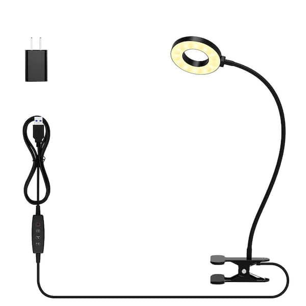 3.50 in. Black Dimmable LED Desk Lamp with USB Port and Adjustable Lamp Head for Reading