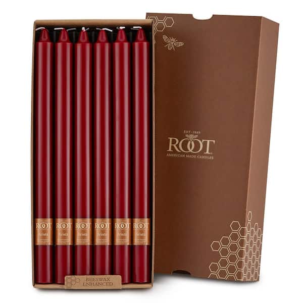 ROOT CANDLES Smooth Arista 12 in. Garnet Unscented Taper Candle (Set of 12)