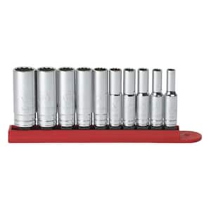 1/4 in. Drive 12-Point Deep SAE Socket Set (10-Piece)