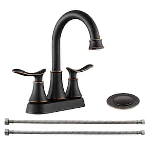 4 in. Centerset Double-Handle High Arc Bathroom Faucet with Pop-Up Drain and Supply Hoses in Oil Rubbed Bronze