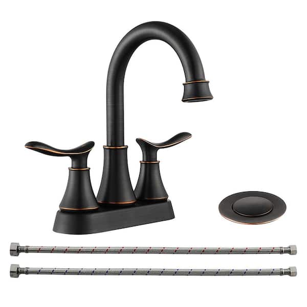 GIVING TREE 4 in. Centerset Double-Handle High Arc Bathroom Faucet with Pop-Up Drain and Supply Hoses in Oil Rubbed Bronze