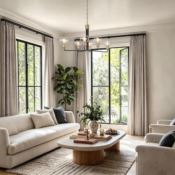 Zevni Modern Farmhouse 6-Light Brass Gold Chandelier Pendant Light
