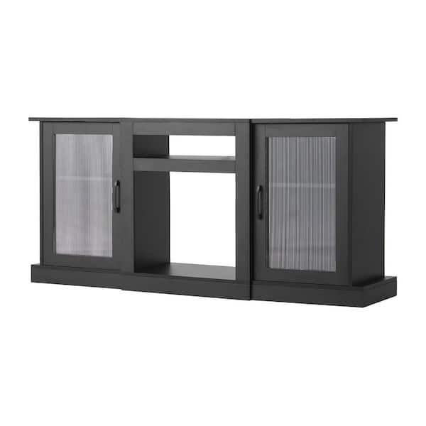 TV Stand for TVs up to 65 in. Light Strip, Wooden Storage with Glass Doors, Adjustable Shelves, for Living Room, Black