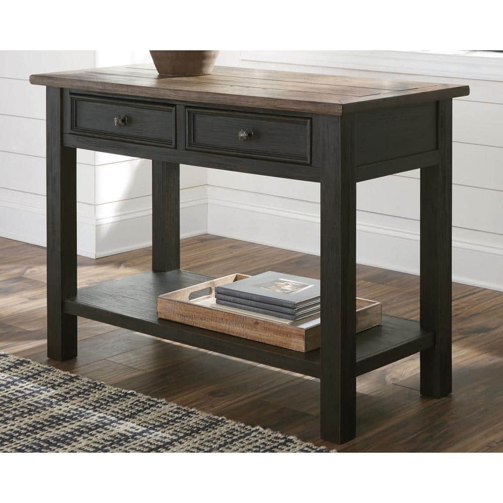 Contemporary Black and Brown Rectangular Sofa Table with Storage