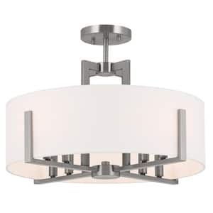 Malen 20 in. 8-Light Classic Pewter Bedroom Traditional Convertible Semi-Flush Mount Ceiling Light with Fabric Shade