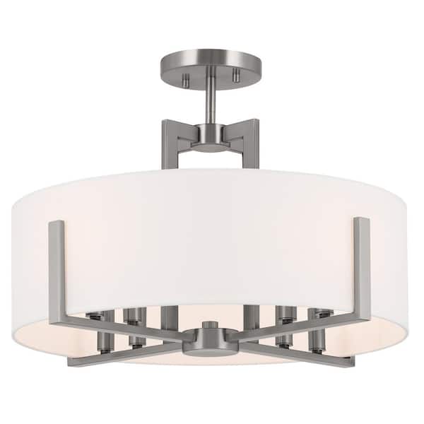 KICHLER Malen 20 in. 8-Light Classic Pewter Bedroom Traditional Convertible Semi-Flush Mount Ceiling Light with Fabric Shade