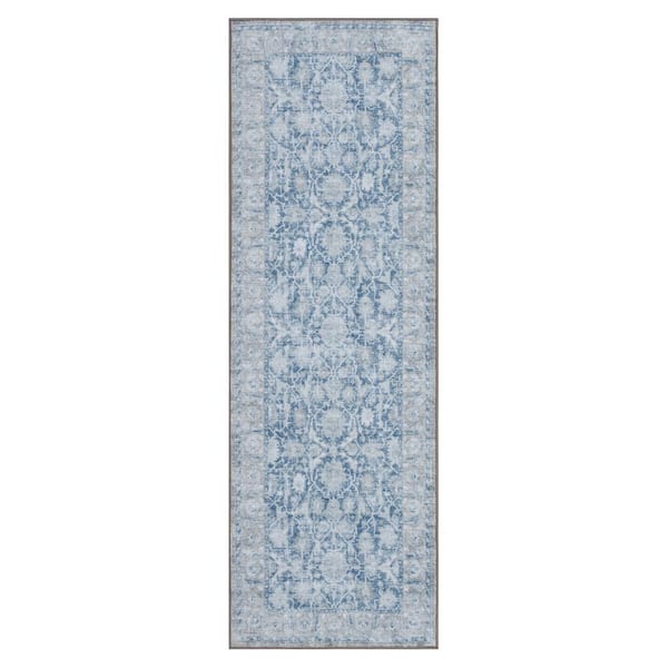 StyleWell Paloma Blue 2 ft. 7 in. x 7 ft. 10 in. Ornamental Indoor Runner Rug