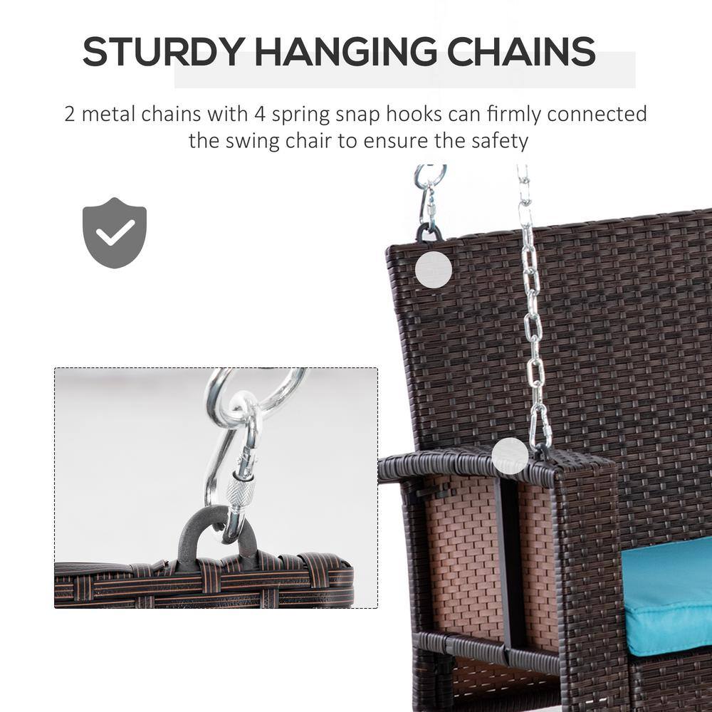 Sky Blue Cushioned 2-Person Wicker Hanging Porch Swing Bench