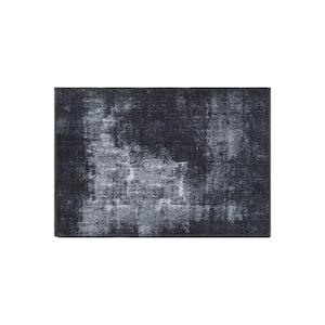 Dark Gray 2 ft. 1 in. x 3 ft. Contemporary Distressed Abstract Machine Washable Area Rug