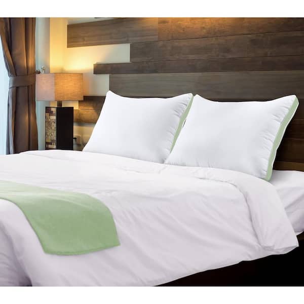 2-Pack Queen Size Gusseted Bed Pillows for Sleeping, Soft and Durable Fabric, Premium Poly Fiber Filling, Sage Green