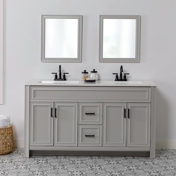 Mavis 61 in. Double Sink Light Gray Bath Vanity with White Cultured Marble Top (Assembled)