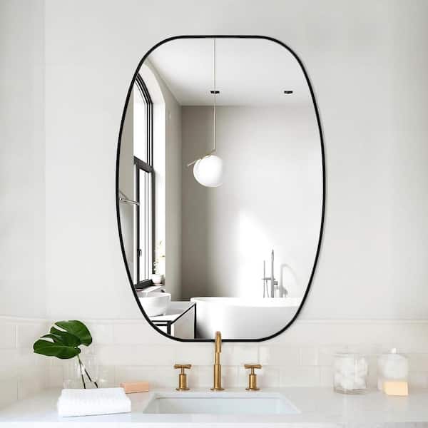 20 in. W x 30 in. H Modern Oval Aluminum Frame Black Wall Mirror (Screws Included)
