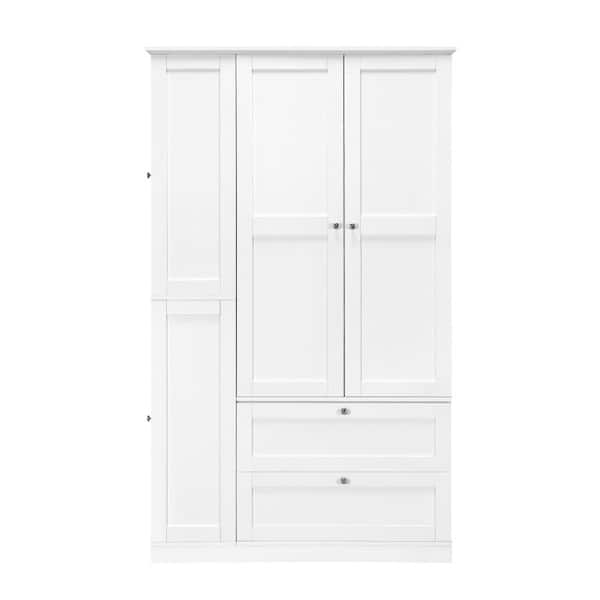 44.4 in. W x 17.4 in. D x 73.6 in. H White Linen Cabinet with 2 Drawers, 3 Pull-Out Trays, 6 Doors, Side Cabinets