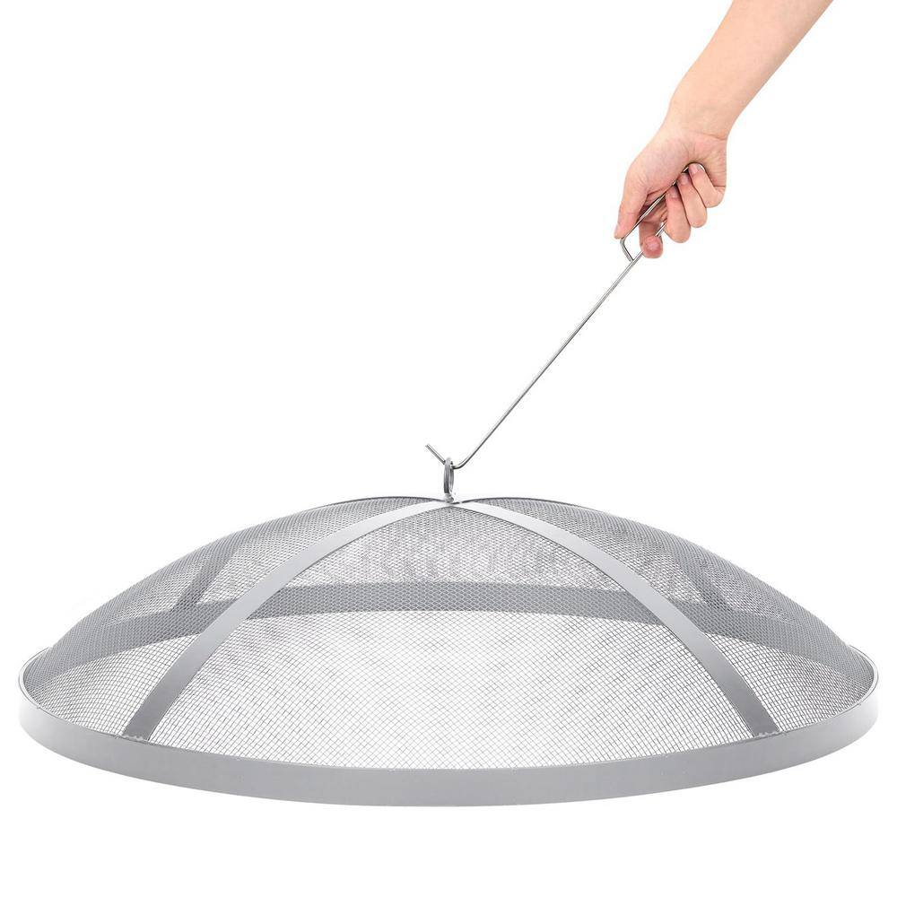 18 in. Outdoor Round Carbon Steel Mesh Fire Pit Spark Screen Cover with Poker