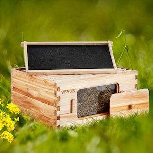 Bee Hive Deep Box Starter Kit, 100% Beeswax Coated Natural Cedar Wood Langstroth Beehive Kit with 10 Frames